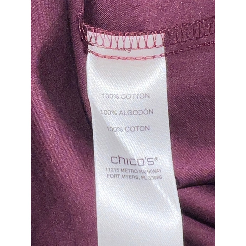Chico's Plum Purple Sateen Roll Tab Long Sleeve Button Down Tunic Top Size (1) M - Picture 10 of 11